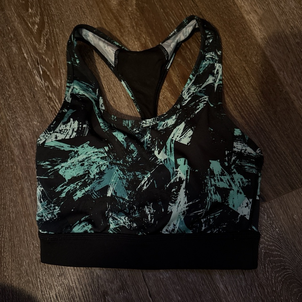 Women's Black and Green Sports Bra